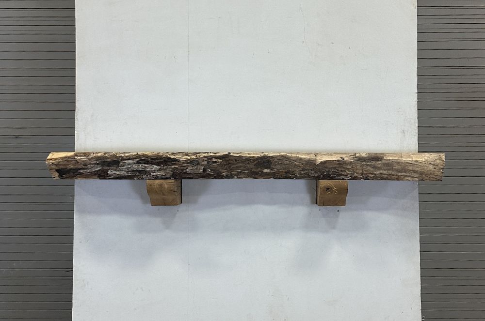 Live Edge Pecan Wood Fireplace Mantel - Front PEM-225