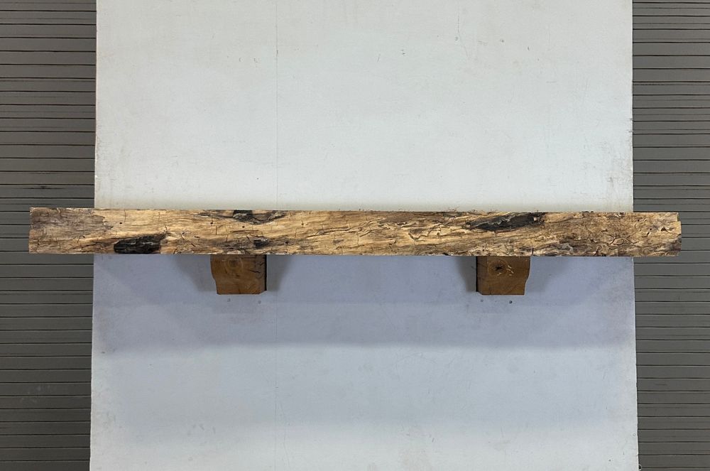Live Edge Pecan Wood Fireplace Mantel - Front PEM-235