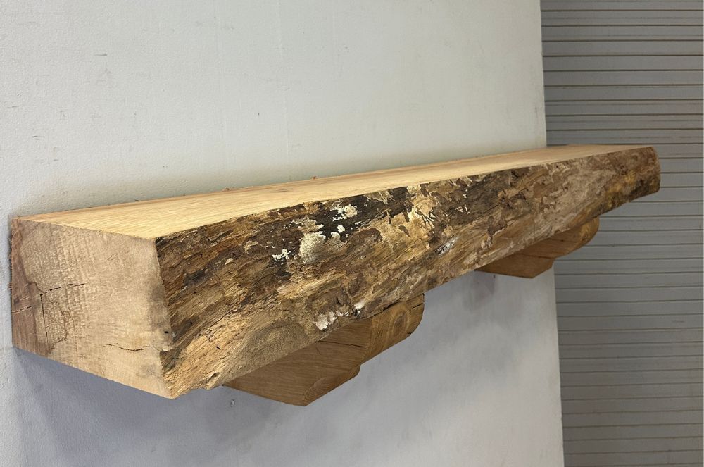 Live Edge Pecan Wood Fireplace Mantel - Side PEM-231