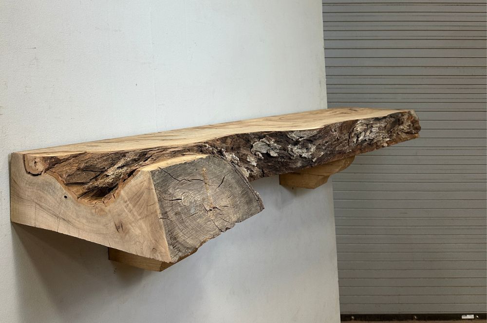 Live Edge Pecan Wood Fireplace Mantel - Side PEM-233