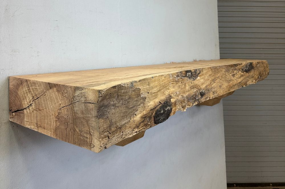 Live Edge Pecan Wood Fireplace Mantel - Side PEM-235